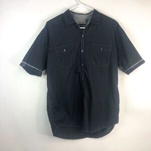 Michael Brandon black short sleeve button down shirt L